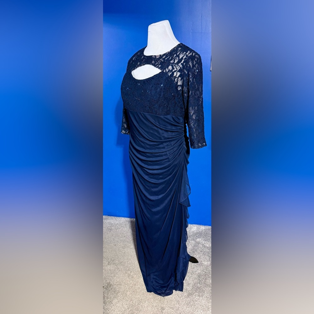 Betsy & Adam Navy Long Sleeve Lace Dress Size-16W